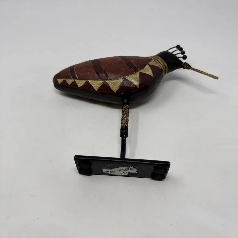 Pier 1 Imports Handmade‎ Wooden Bird Figurine on Metal Rod Stand 9